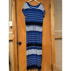 Ava & Viv Womens 1X Blue White Striped Short Sleeve Maxi Dress Plus Size Jersey